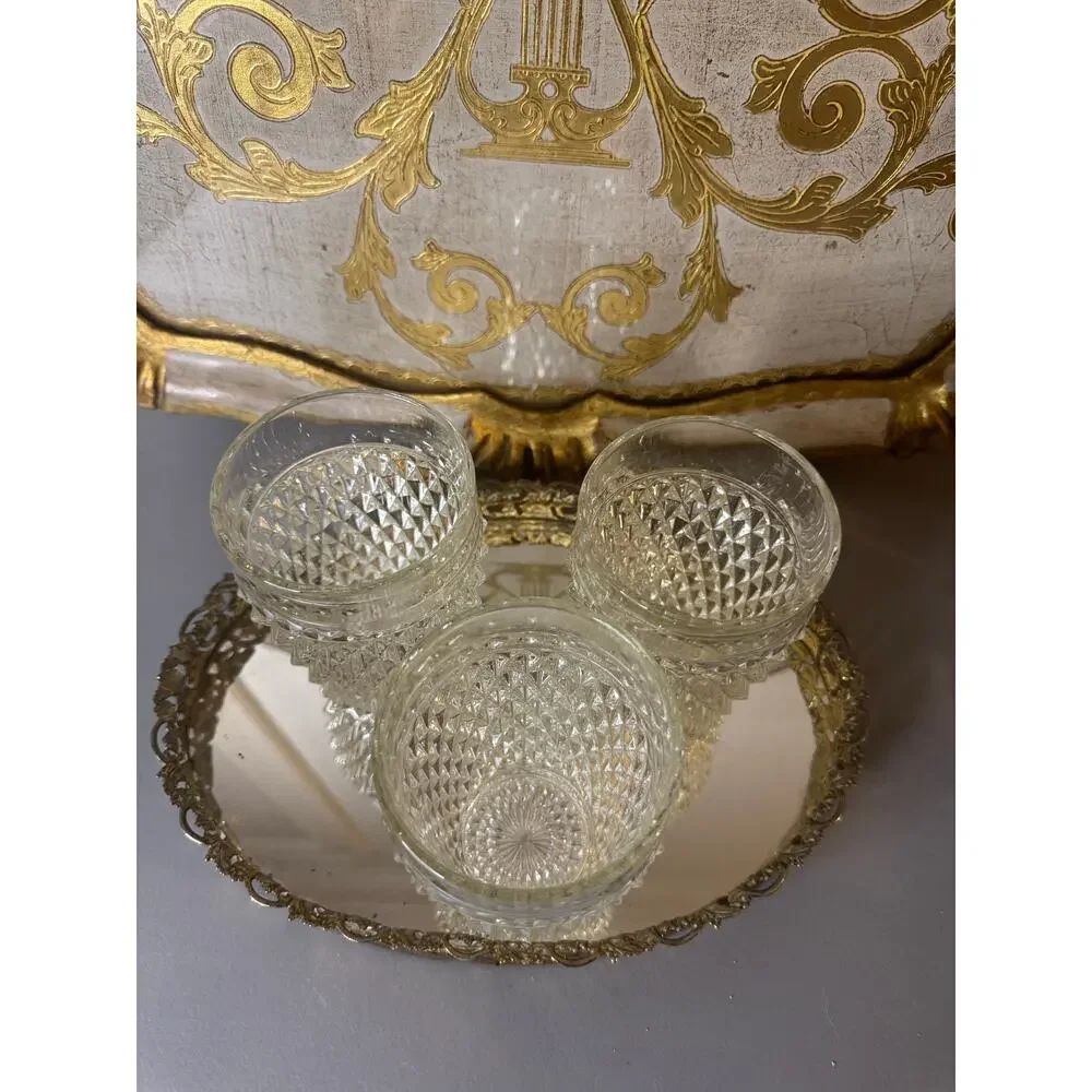 Vintage Clear Indiana Glass Diamond Point Low Balls (Set of 3)